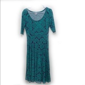 ⛲️LuLaRoe Nicole Dress Green/Navy Pattern Sz M